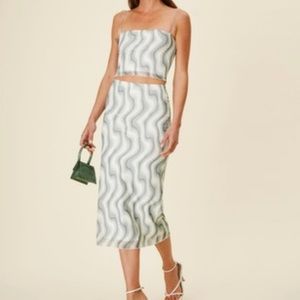 NWT Reformation Jameson top and Iris skirt green size zag